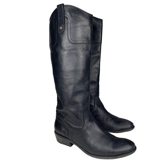Frye Shoes - Frye Melissa Button Black Leather Tall Pull-on Riding Boots